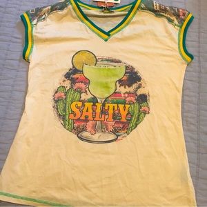 New Delila Women Top SizeM Beige Salty Margarita Geometric T-Shirt Linen Western